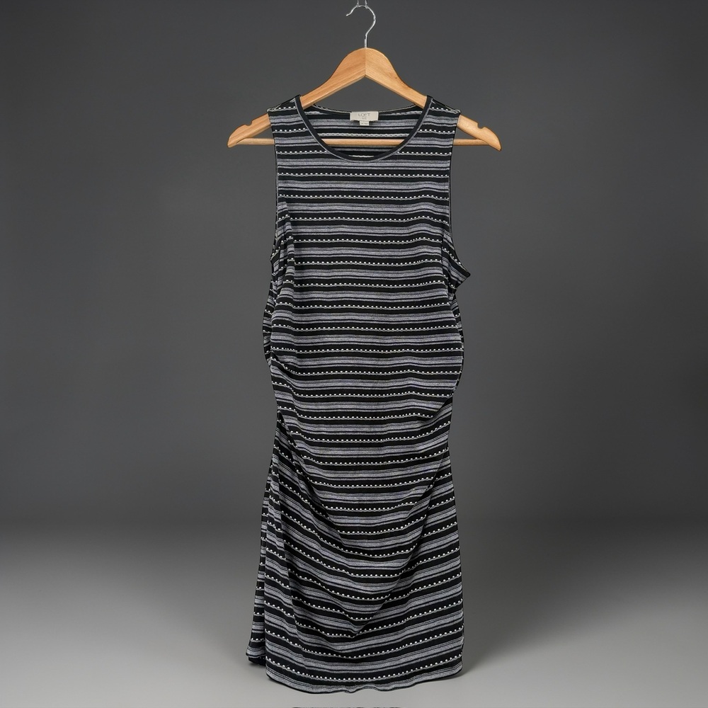 Loft Outlet Geometric Ruched Sleeveless Sheath Dress Black White LP Petite